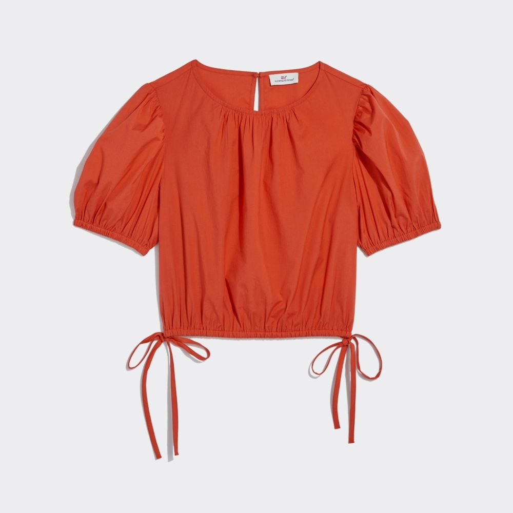 NWT Vineyard Vines Cinched Puff-Sleeve Top in Papaya Punch